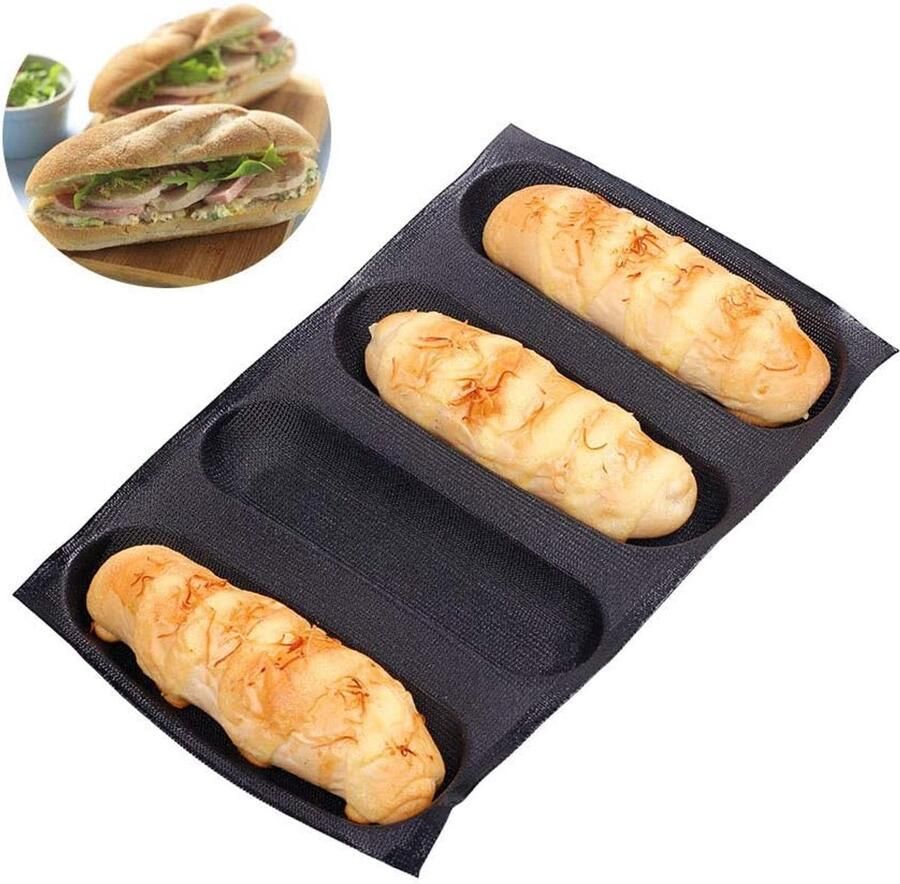 4-mold siliconen non-stick geperforeerd bakken mat vorm long loaf brood schimmel 4 holtes oven pan