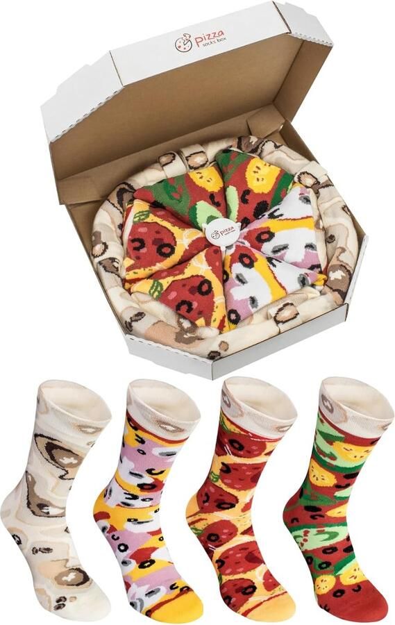 4 Paar Trendy Sokken met Pizza Print voor Volwassenen Mix van Leuke Ontwerpen