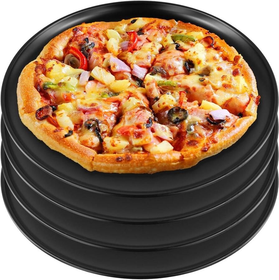 4 Pack 30 cm RVS Ronde Pizza Bakplaten voor Oven Ideaal voor Bakken en Serveren van Pizza's Zwart