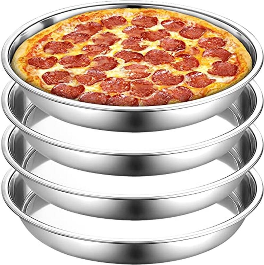 4 Pack 33cm RVS Diepe Pizza Pannen Heavy-Duty Bakplaten voor Oven
