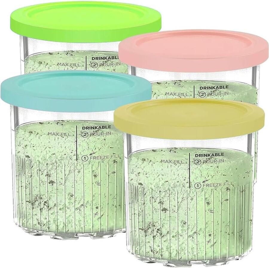 4-pack luxe roompellets met deksels roombekers van 700 ml voor ijsmachines uit de Geschikt voor NC500- en NC501-serie vaatwasmachinebestendig (roze blauw groen geel)