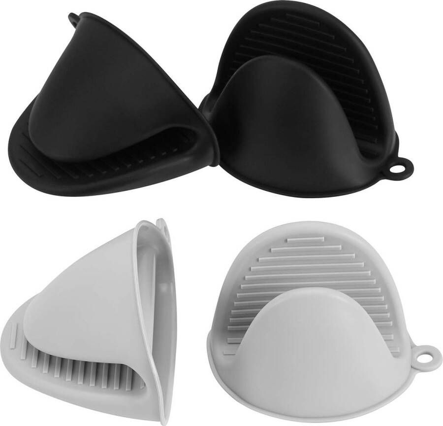 4-pack ovenhandschoenen siliconen pannenlapjes voor de keuken mini-ovenwanten verdikte siliconen hete matten geschikt voor koken en bakken (2 zwart 2 lichtgrijs)