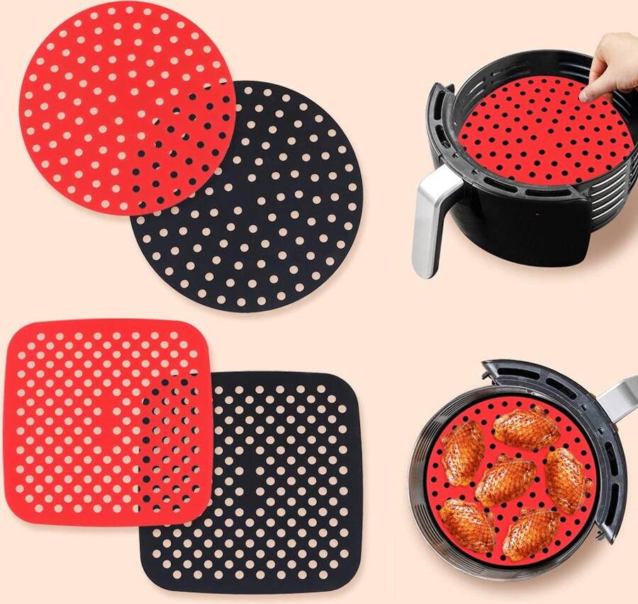 4 pcs Airfryer siliconen bakmat herbruikbare antiaanbakmat ronde en vierkante keukenaccessoires voor airfryer