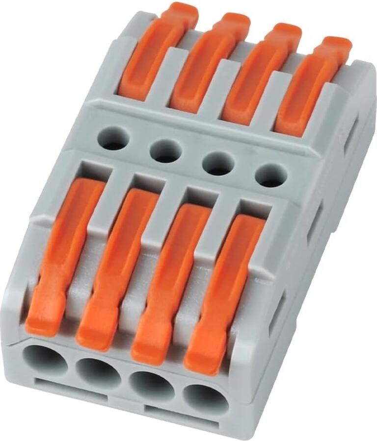 4-polig met hendel 40 stuks verbindingsklemmen voor 4 geleiders inline kabelconnector voor verlengen en repareren universele splitsklem voor 0 08-4 mm² (grijs oranje)