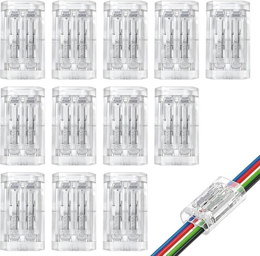 4-polige kabelverbinder – 12 stuks Soldeervrije snelverbinders voor 22–20AWG besturingsleidingen 4P elektro stekkerverbinders doorgangsverbinders verbindingskabelverbinders voor RGB LED-systemen