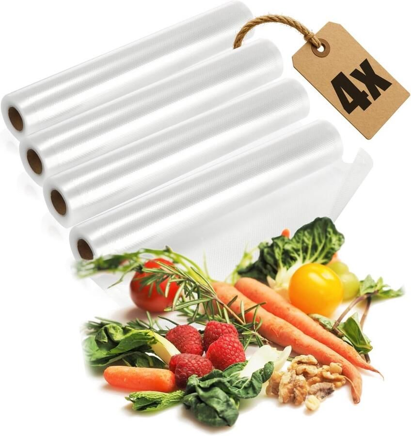 4 Professionele Vacuümrollen 12 Meter Geschikt voor Alle Sealapparaten & Sous-Vide