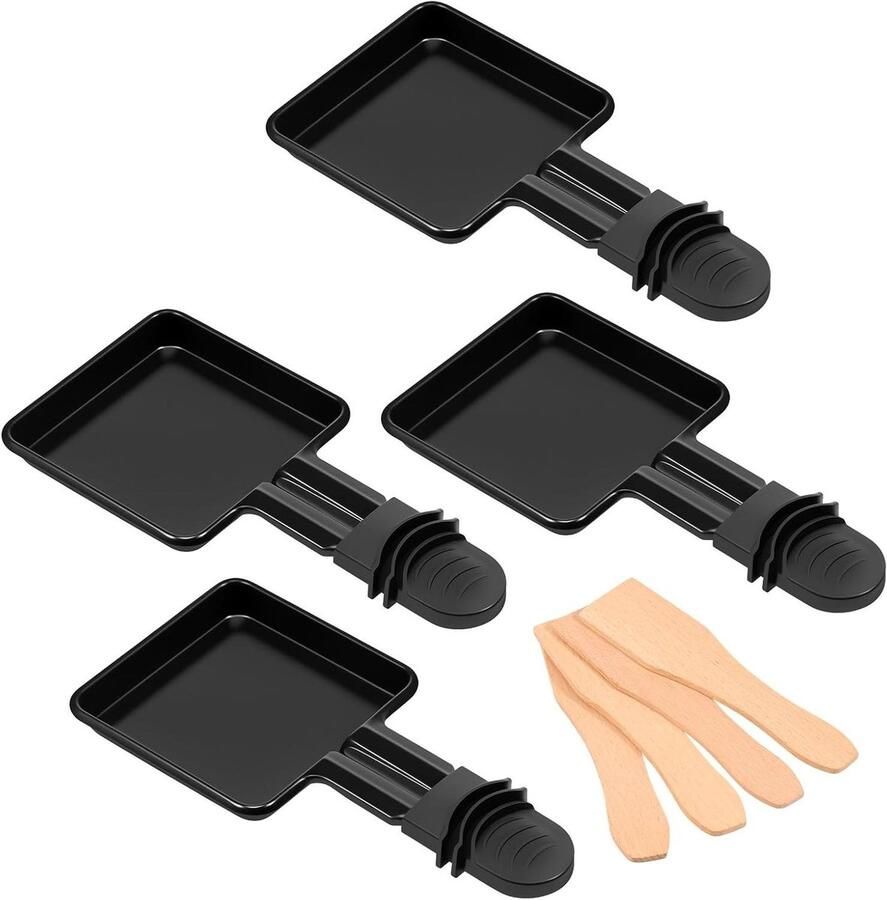 4 Raclette Pannetjes Mini Grill Plaatjes Snacks Maken Anti-aanbaklaag 4 Stuks Zwart