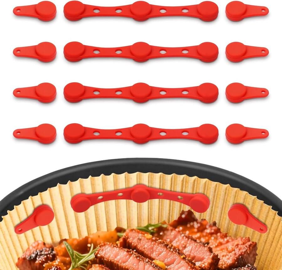 4 sets Airfryer siliconen magneetgespen magnetische siliconen gesp voor het vasthouden van Airfryer bakpapier bestand tegen hoge temperaturen voorkomt dat papier verbrandt Airfryer accessoires (rood)