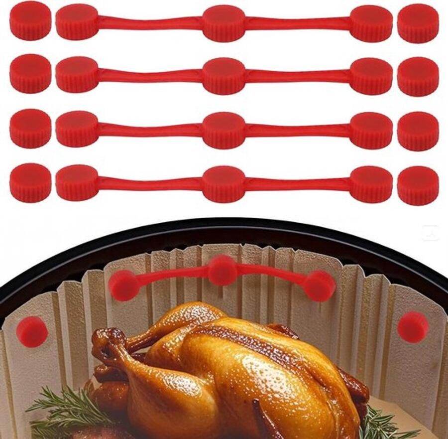 4 sets siliconen magnetische clips voor bakpapier in de airfryer houdt bakpapier stevig vast hittebestendig en brandveilig voor alle airfryers (rood)