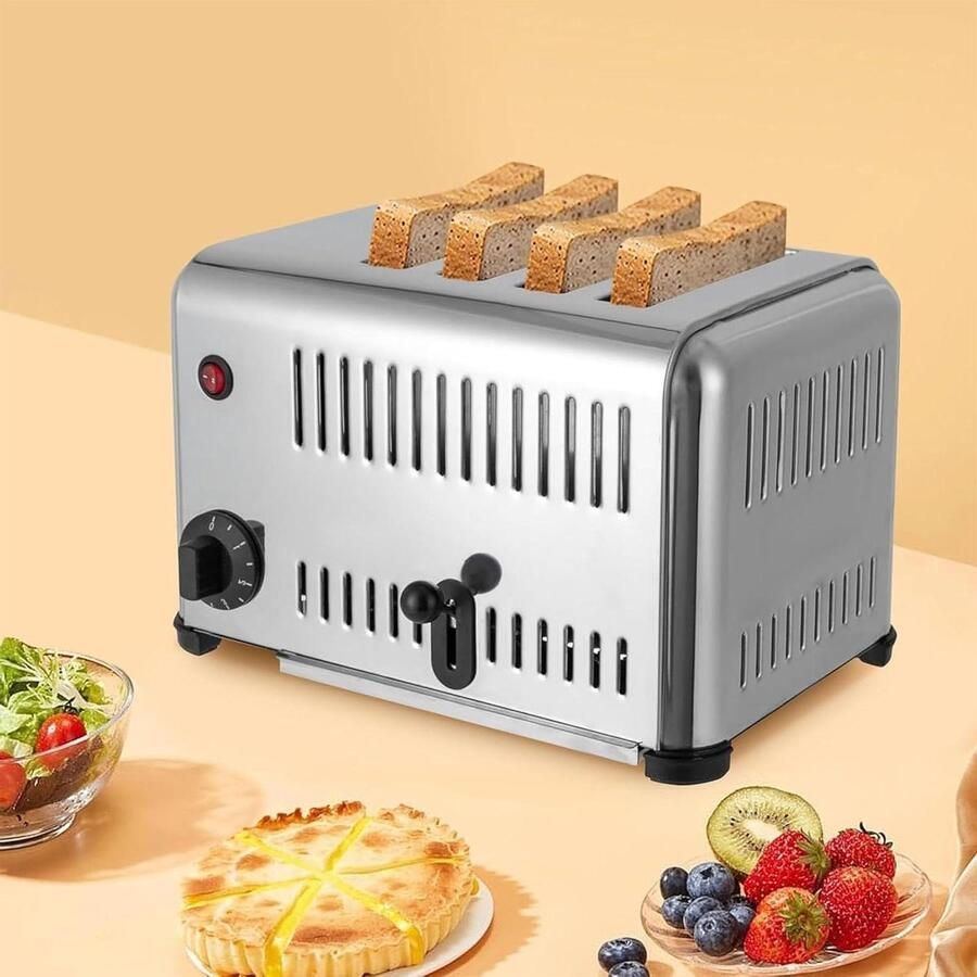 4-Slice Broodrooster Keukenmachine Broodrooster Ontbijt Maken Onafhankelijk Instelbaar 36 x 29 x 26 cm Zilver