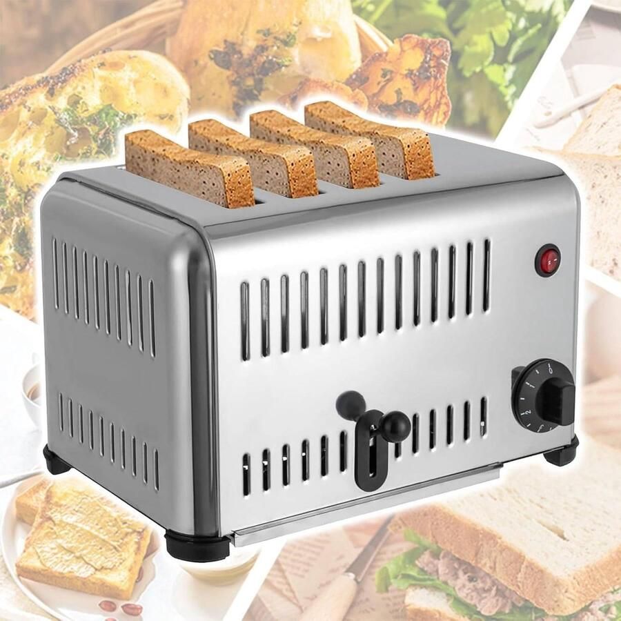4 Slice Broodrooster RVS Ontbijt Maken Dubbele Verwarmingsmodus 2240W Zilver