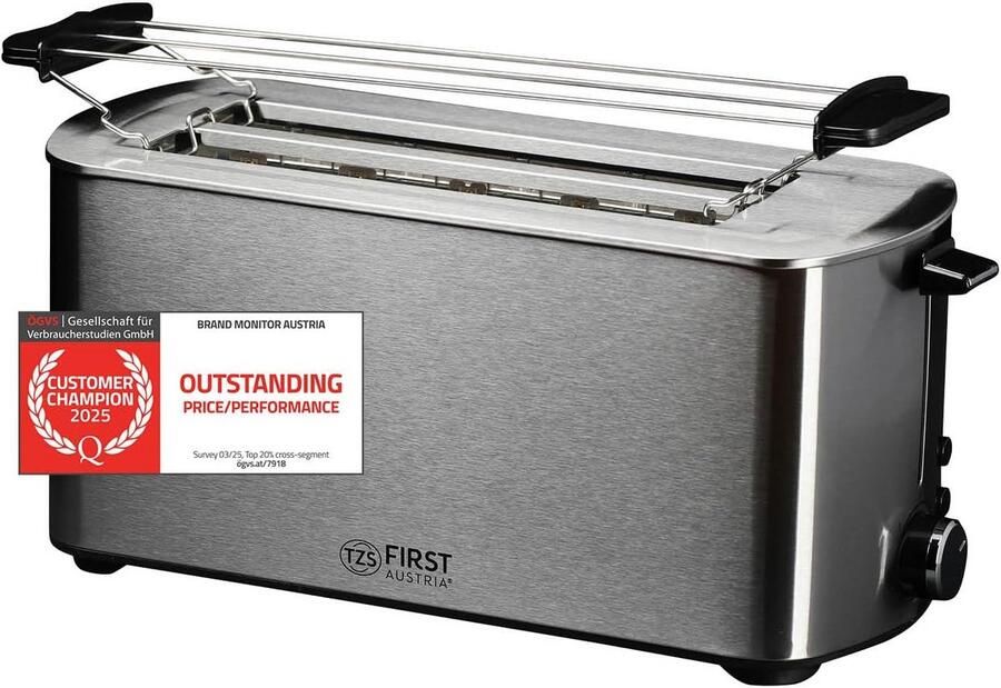 4-Snaids Lange Sleuf Broodrooster RVS met Broodjesopzetstuk 1400W