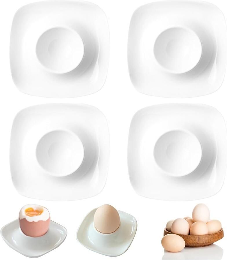 4 Stukken Porseleinen Eieren Cup Ei Stands Saucers Porselein Crèmewit Eierhouder Harde Gekookte Eieren thuis Keuken Restaurant(wit)