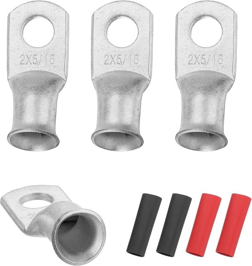 4 stuks 2 AWG M8 oogaccuklemmen 5 16 inch 8 mm kabelconnector met klemuiteinde koper 3:1 krimpkous zilverkleurig