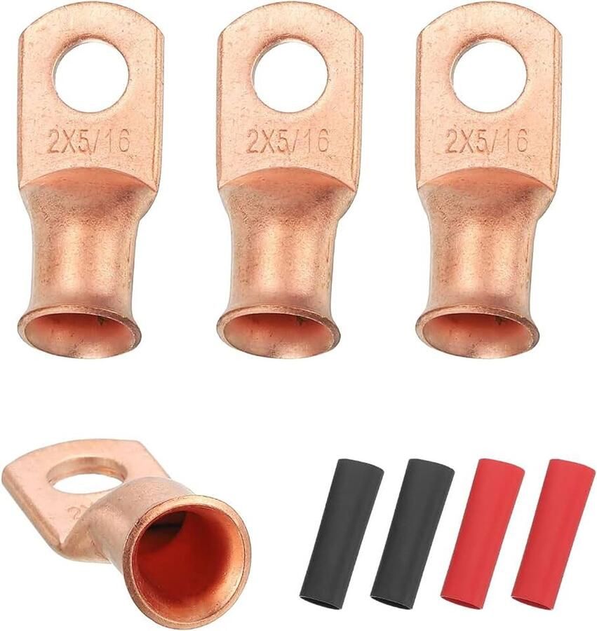 4 stuks 2 AWG M8 oogbatterijklemmen 5 16 inch 8 mm kabelopzetstuk koperen connector 2:1 krimpkous goud