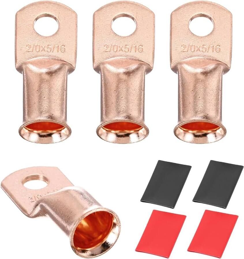 4 stuks 2 0 AWG M8 oogbatterijklem 5 16 inch 8 mm kabeleindstuk koperen connector 3:1 krimpkous goudkleurig
