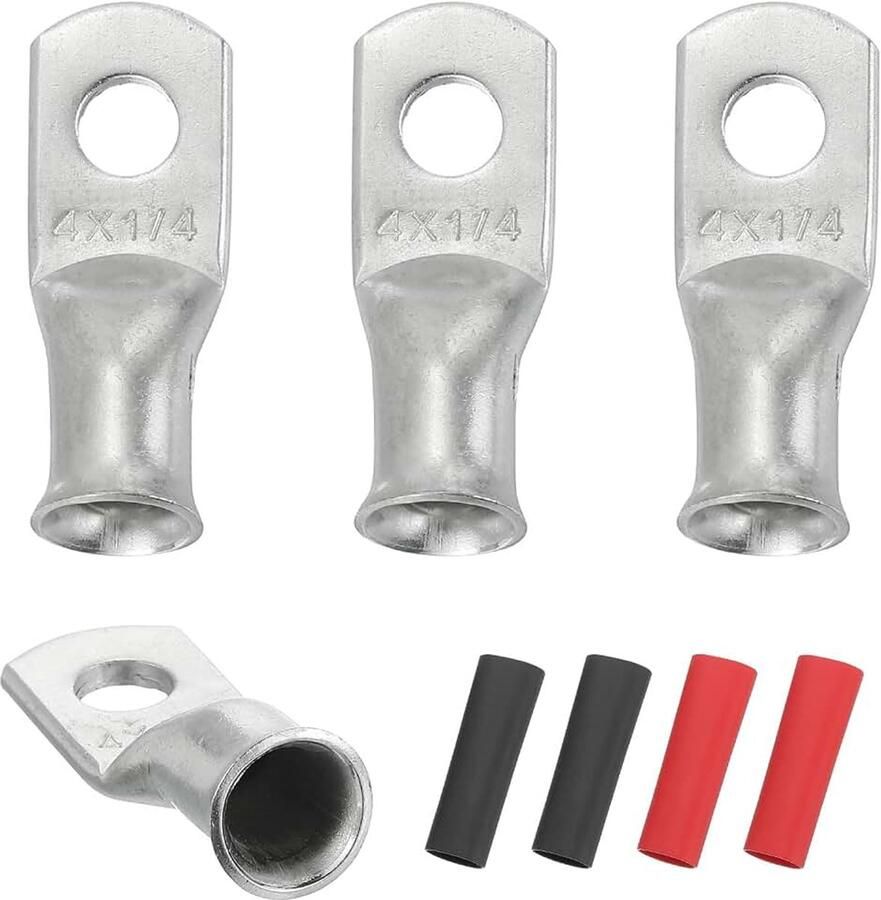 4 stuks 4 AWG M6 oogbatterijklemmen 1 4 inch 6 mm kabeltip om vast te klemmen koperen connector krimpommanteling 3:1 zilver