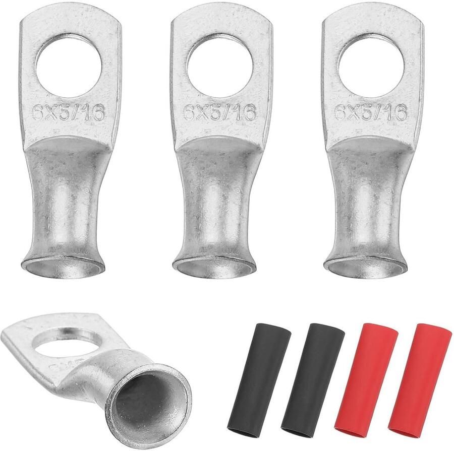 4 stuks 4 AWG M8 batterijklemmen met oog 5 16 8mm kabelaansluiting met vergrendeling koperen draadconnector 3:1 thermo-krimphuls zilver