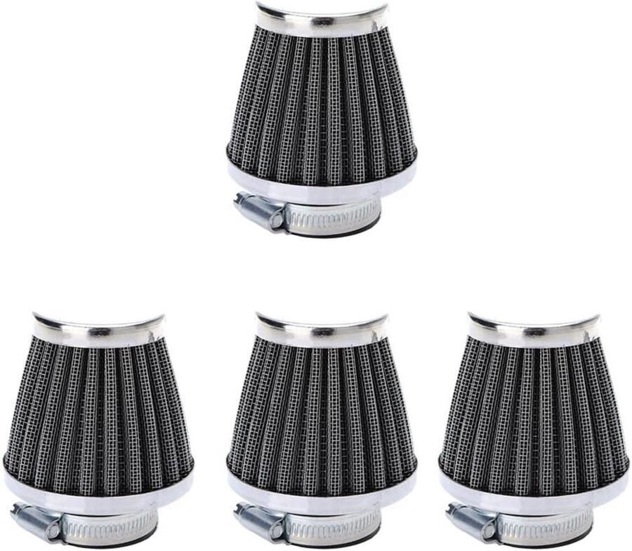 4 Stuks 52mm Auto Luchtfilter Sportluchtfilter Luchtinlaatfilter Luchtkoeling Motorfietsen Universeel Cone Koud Schoon Turbo Ontluchting Zilver