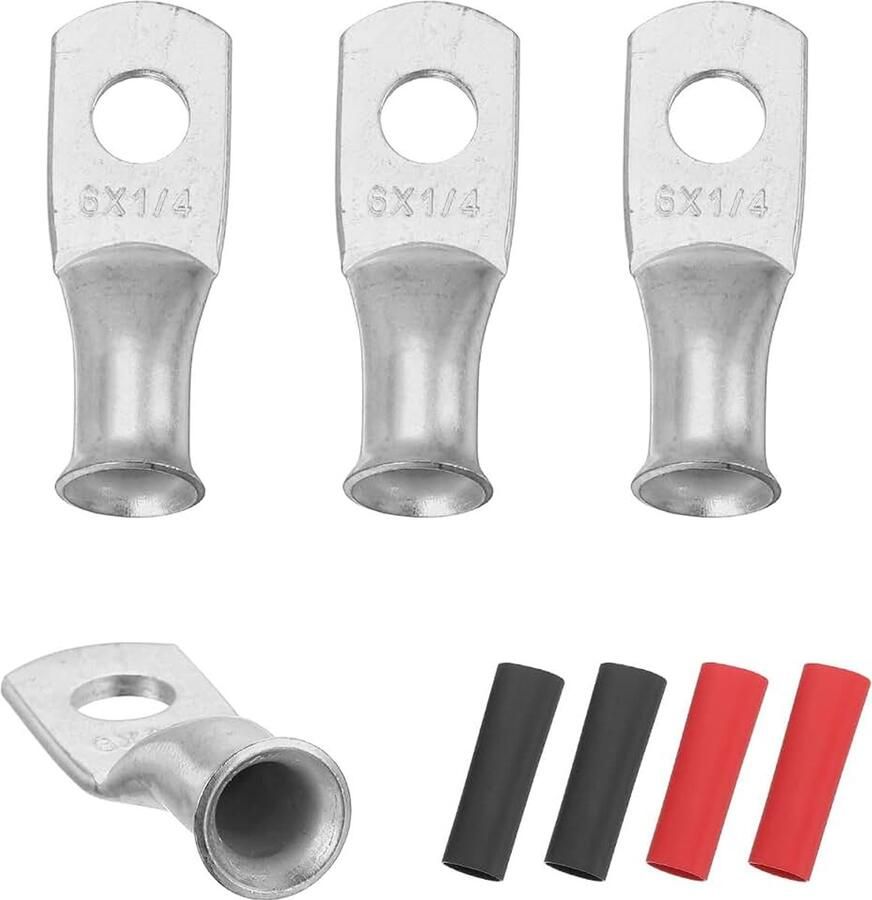 4 stuks 6 AWG M6 oogbatterijklemmen 1 4 inch 6 mm koperen krimpdraadconnector krimpommanteling 3:1 zilver