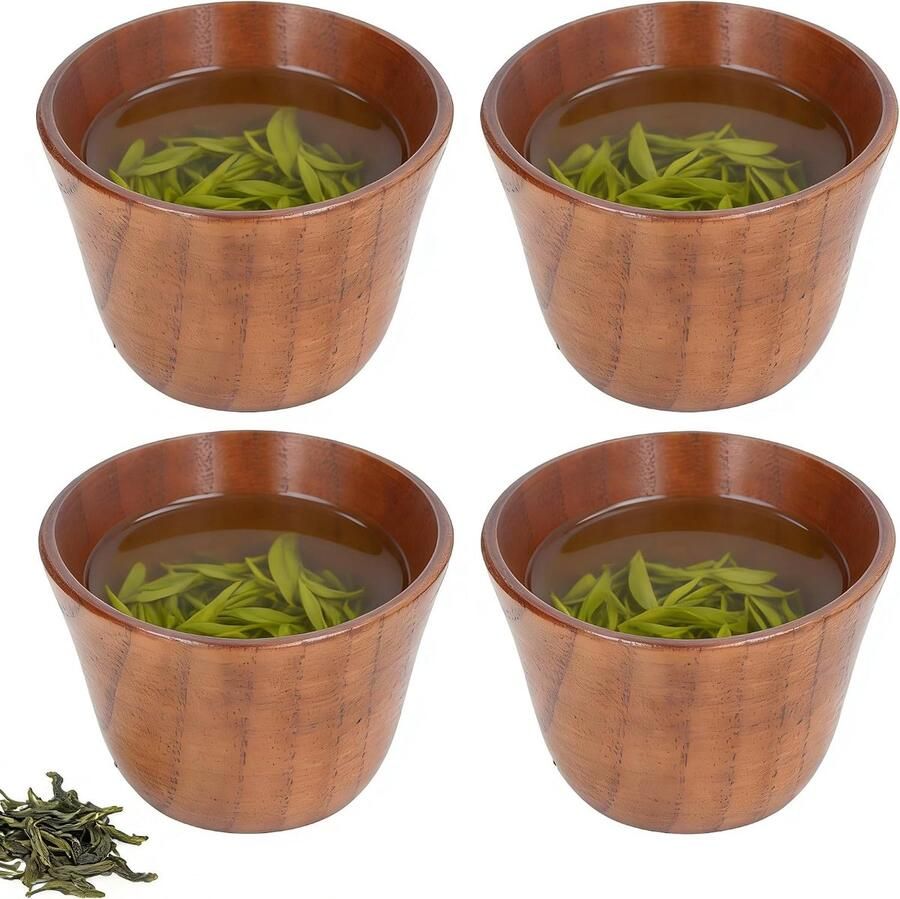 4 stuks 75 ml Japanse stijl houten beker natuurlijk hout gezond veilig klein theekopje retro warmte-isolatie houten drinkgerei voor thee koffie melk wijn