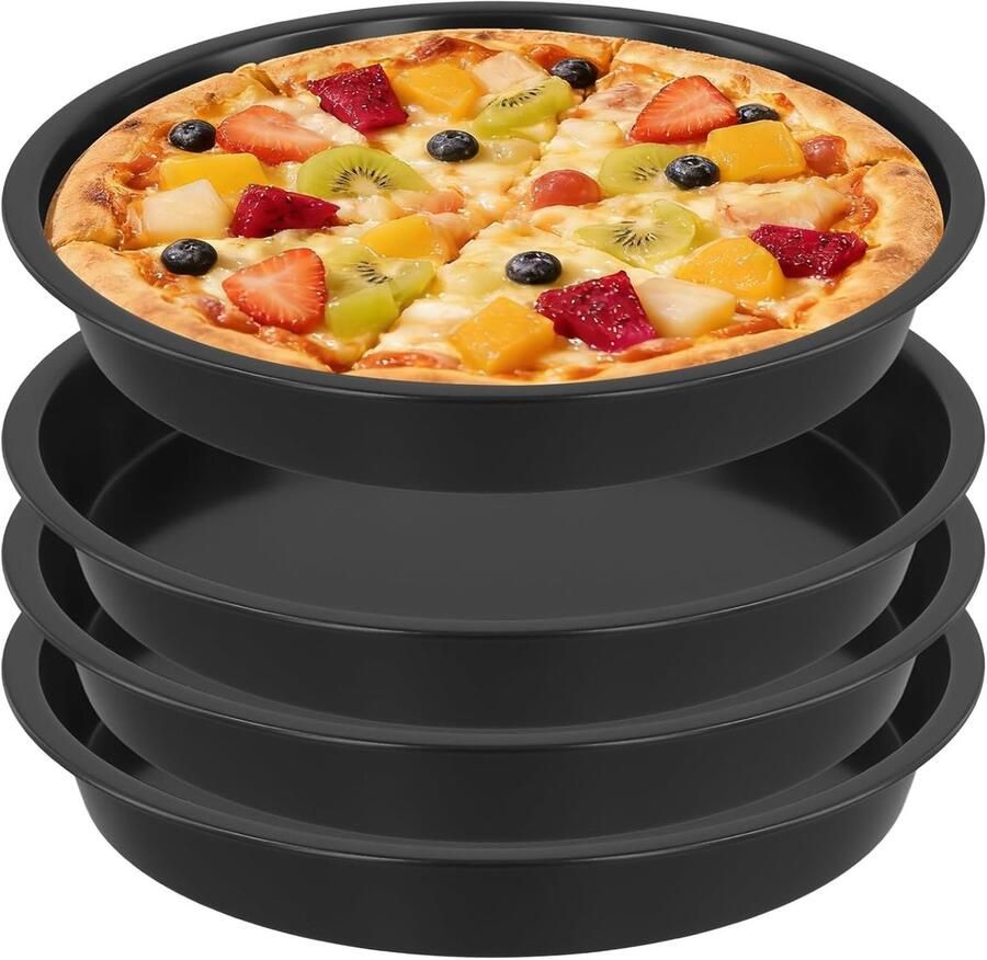 4 Stuks 8 Inch Pizza Pannen Antiaanbak Ronde Bakplaten van Duurzaam Koolstofstaal voor Thuis Pizza Bereiding en Ovengebruik