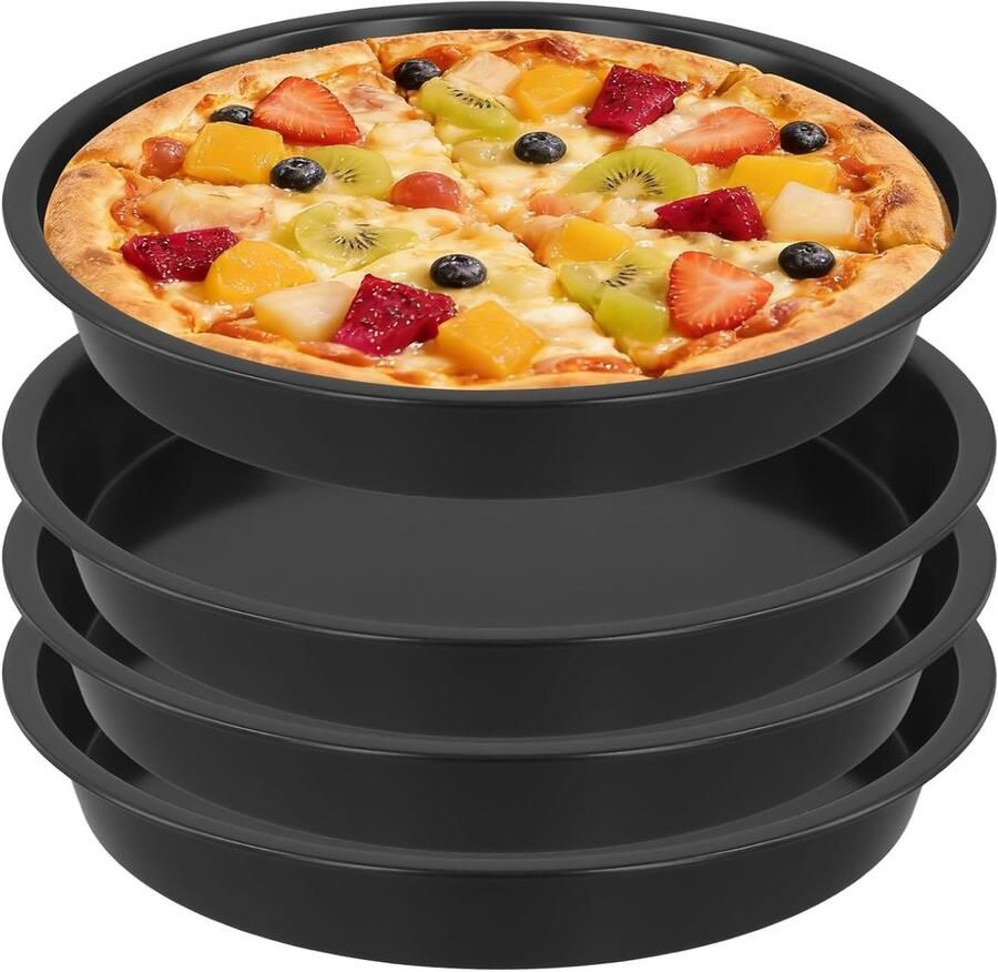 4 Stuks 8 Inch Pizza Pannen Antiaanbak Ronde Bakplaten van Duurzaam Koolstofstaal voor Thuis Pizza Bereiden en Bakken