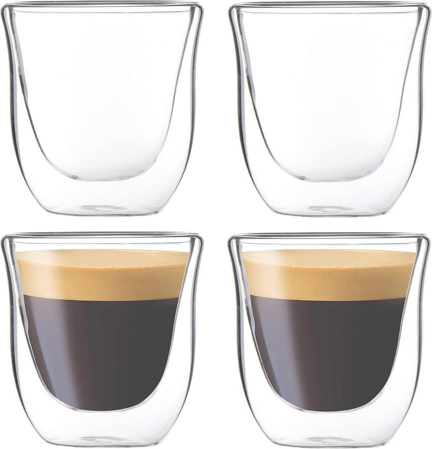 4 Stuks 80ML Espressokopjes Dubbelwandige Glazen Mokken Koffie Glazen Bekers Dubbelwandige Espresso Koffie Glazen Cups