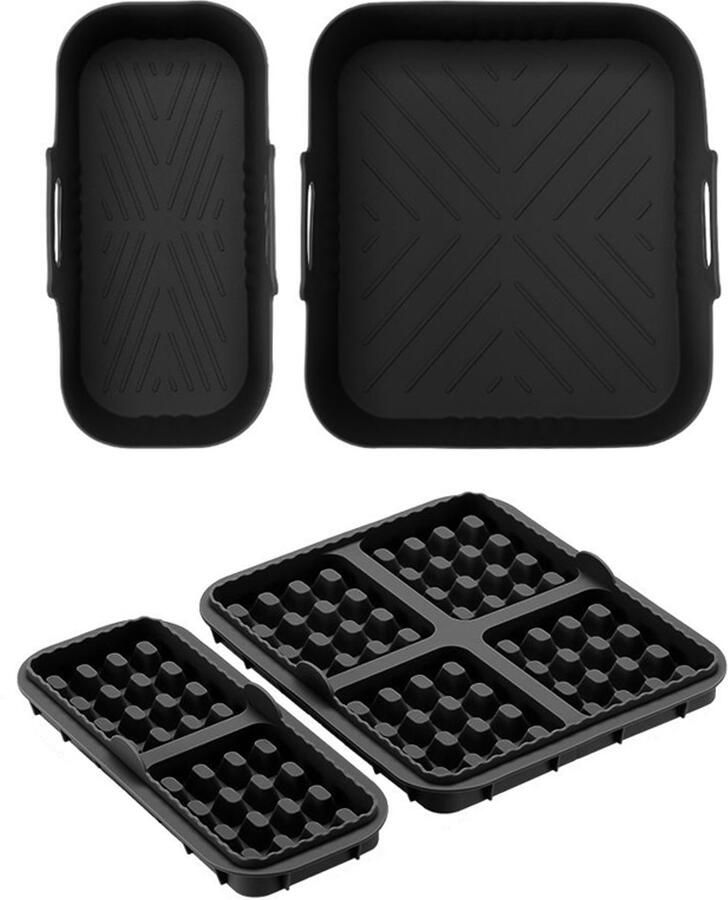 4 stuks Air Fryer Accessories geschikt voor Philips Airfryer Dual Basket 3000 Series NA350 Includes Waffle Mold Accessories en Bakplaat zwart