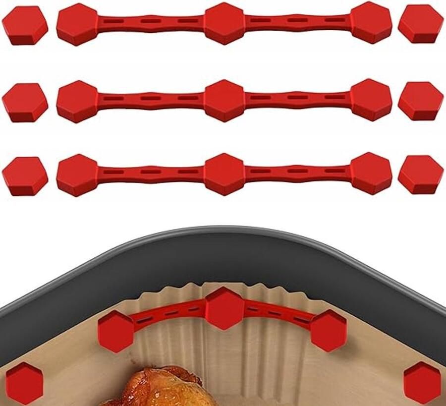 4 stuks Airfryer magneet siliconen gesp Veilig bakpapier en wegwerpliners Siliconen Airfryer magneetstrips ideaal voor Airfryer accessoires Voorkomt dat Airfryer papier verbrandt door contact met verwarmingselement Rood
