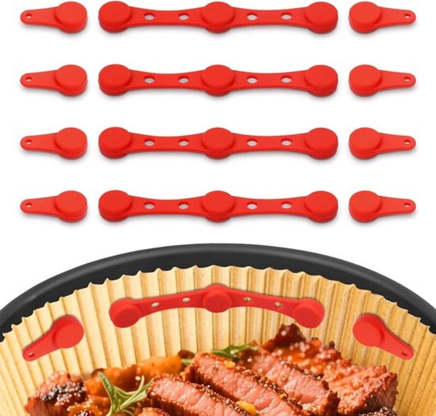 4 stuks Airfryer siliconen magneetgespen magnetische siliconen gesp voor het vasthouden van Airfryer bakpapier bestand tegen hoge temperaturen voorkomt dat papier verbrandt Airfryer accessoires (rood)