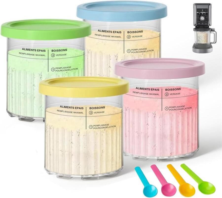 4 Stuks Bekers Ijsmachine Geschikt voor Ninja Creami Deluxe Extra Bekers Bakjes & Deksels 24 OZ XL Family Size Deluxe Bpa-Vrij Vaatwasserbestendig Kleuren Mors en Lekvrij