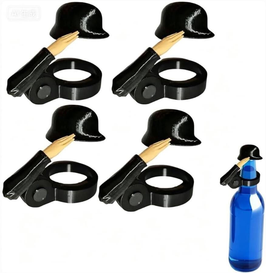 4 stuks Bierflesdoppen Leuk ontwerp voor een soldatenhelm met saluut Feestflesdoppen Flesdop Voor Feestjes BBQ en Cadeaus Zwart