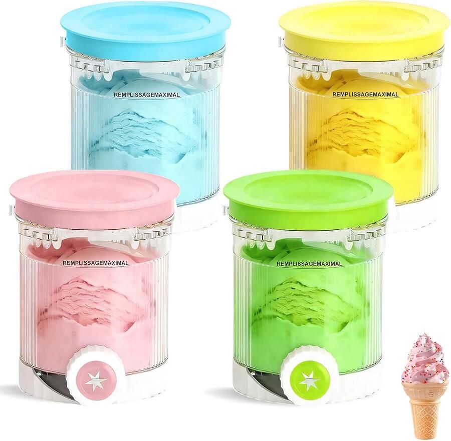 4 stuks containers voor Ninja Swirl CREAMi 480 ml ijshouder ijsmachine accessoires voor Ninja NC700 NC701 serie BPA-vrij vaatwasmachinebestendig gekleurd deksel