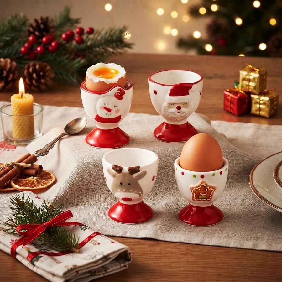 4 stuks eierdopjes van porselein keramische eierdopjes voor Kerstmis