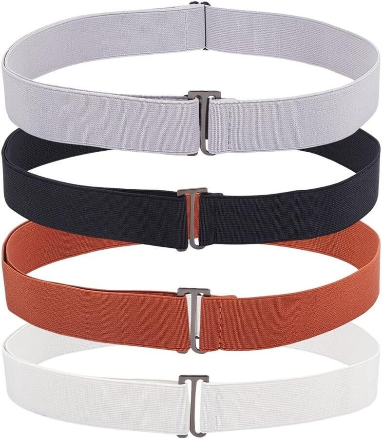 4 Stuks elastische dames riemen met brede ketting onzichtbaar stretch webband en platte metalen sluiting geschikt voor jeans en kostuums