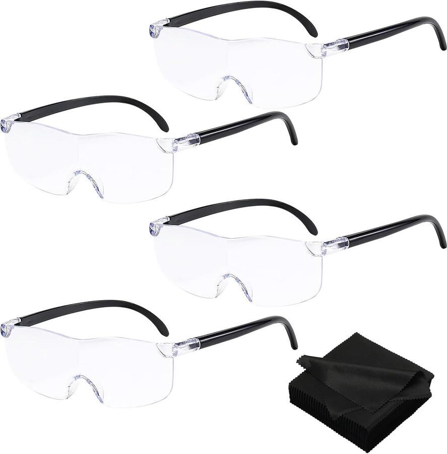 4 stuks handsfree vergrootglas met drie vergrotingsniveaus 300% vergroting 500% 800% 1000% vergroting veiligheidsbril tegen blauw licht voor lezen gedetailleerde reparaties en naaien