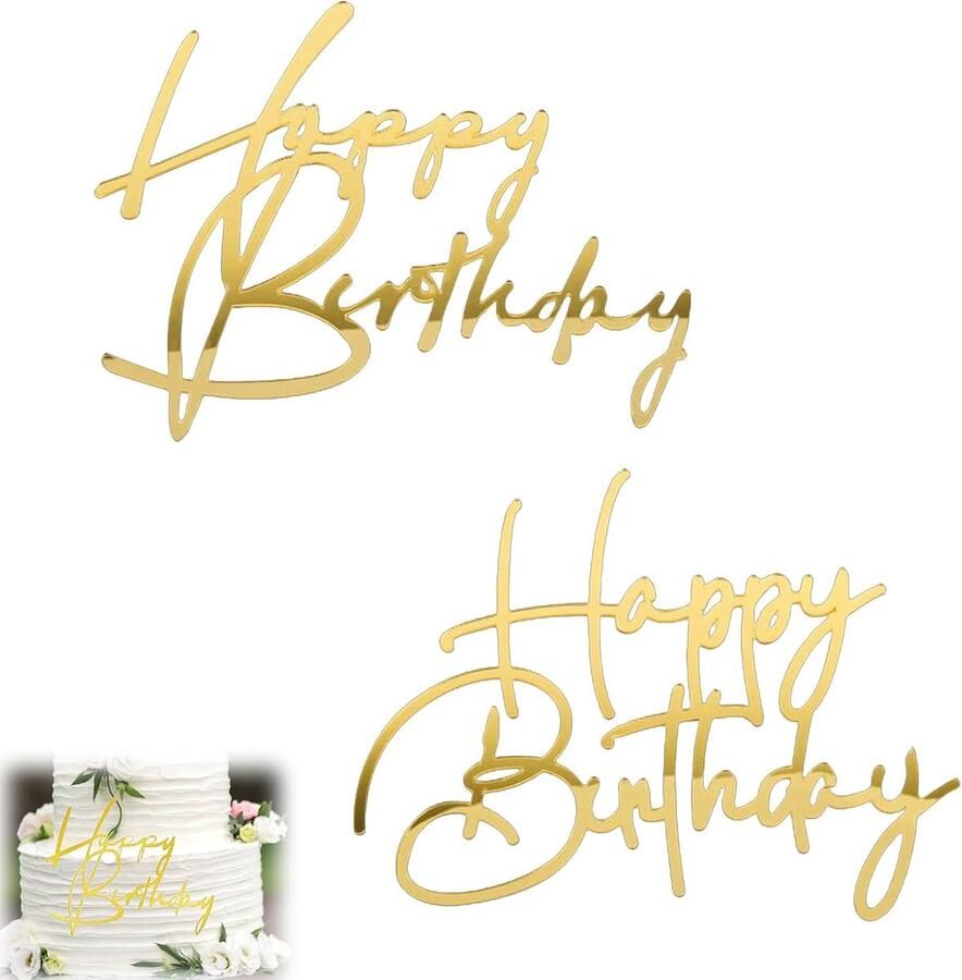 4 stuks Happy Birthday taartdecoratie glitter taartdecoratie toppers goud acryl taartdecoratie Happy Birthday taarttopper verjaardag feest taartdesserts uniseks