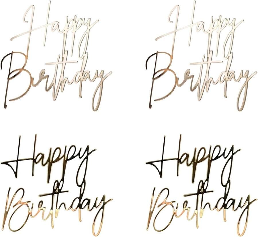 4 stuks Happy Birthday taartdecoratie goudkleurig acryl spiegel Happy Birthday taarttopper Happy Birthday decoratie voor verjaardag feest 1 3 mm dik 2 stijlen