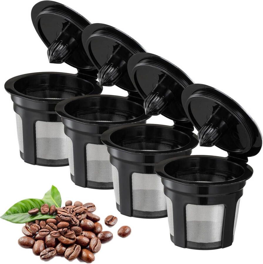 4 stuks Herbruikbare Koffie Cup universele pasvorm K-cup koffiefilters herbruikbare koffiefilters met roestvrijstalen gaas voor Keurig K Elite K Classic K Compact K Latte K Select en 2.0 & 1.0 koffiezetapparaten zwart