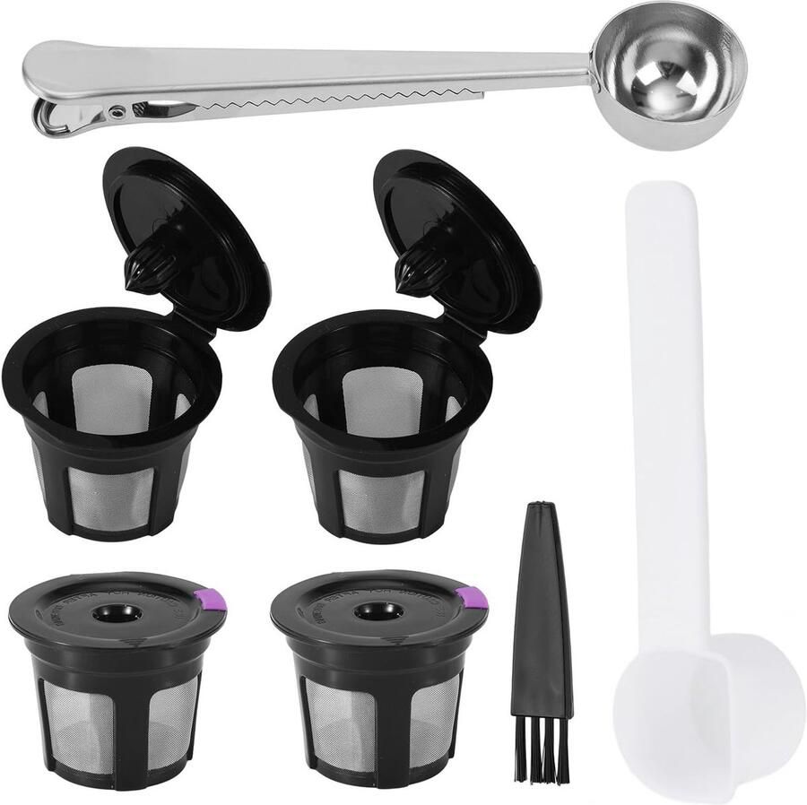 4 Stuks Herbruikbare Koffiefilters met Lepel Borstel en Clip RVS Gaas voor Keurig 1.0 en 2.0 Koffiemachines