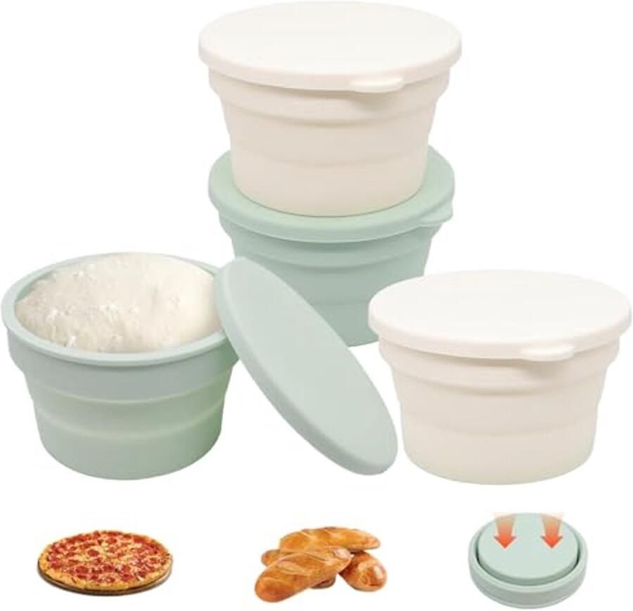 4-stuks herbruikbare pizzadeeg bakken met antiaanbaklaag Siliconen stapelbaar en opvouwbaar