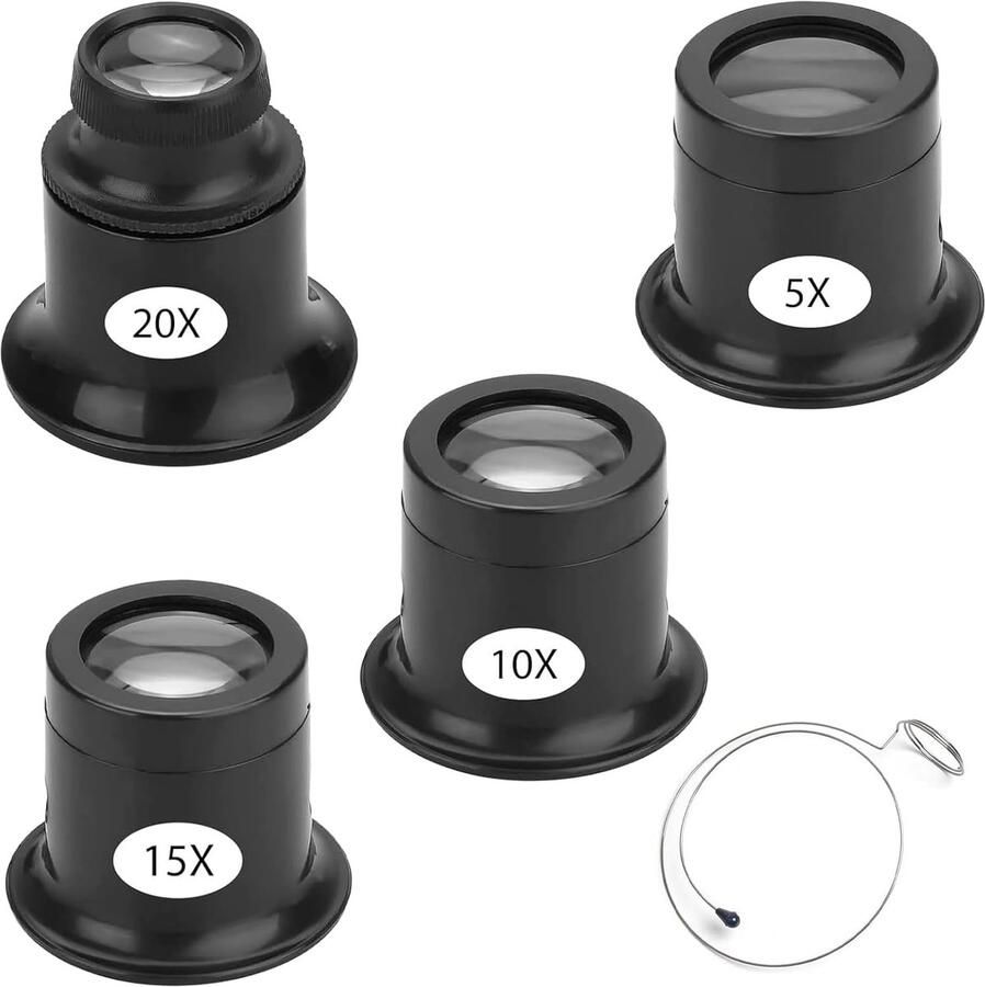 4 stuks horlogemakersloep 5x 10x 15x 20x oogvergrootglas een stalen ring met een vergrotingslens het oog van de horlogemaker geschikt voor horloges sieraden munten elektrische apparaten enz