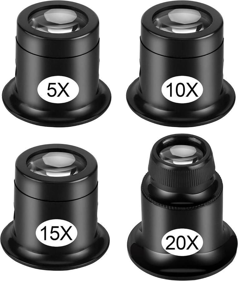 4 stuks horlogemakersvergrootglas 5x 10x 15x 20x juweliersloep oog ocula oogloep sieraden vergrootglas juwelier oculair voor horloge sieraden munten elektricien