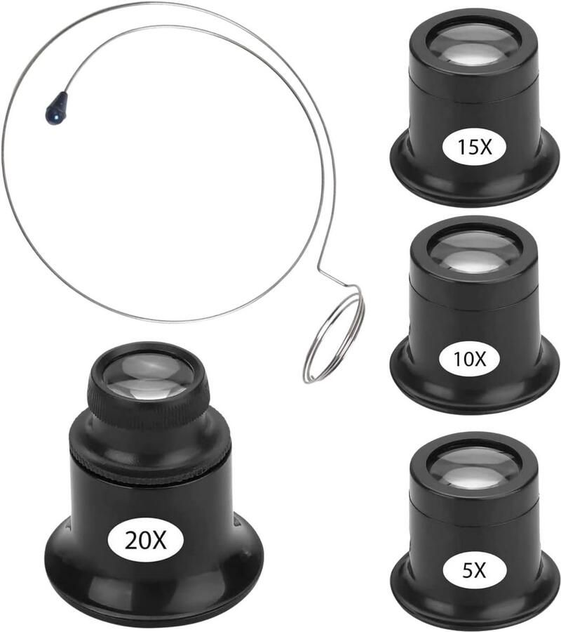 4 stuks horlogemakersvergrootglas juweliersloep 5x 10x 15x 20x draagbare oogloep met vergrootglas stalen ring horlogemaker oog oculair voor horloges sieraden munten elektriciens