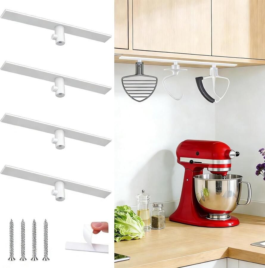 4 stuks houders voor Kitchenaid blender accessoires staande mixer accessoires haak compatibel met keukenhulp mixer accessoires voor opslag organiseren van je keukenhulpstukken (wit)