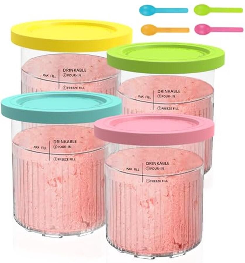 4 Stuks Ijsbakken voor IJscontainers met Deksel 24OZ Ijscontainers voor Ijsmachine 680 ml Ijscontainers voor Thuisgebruik