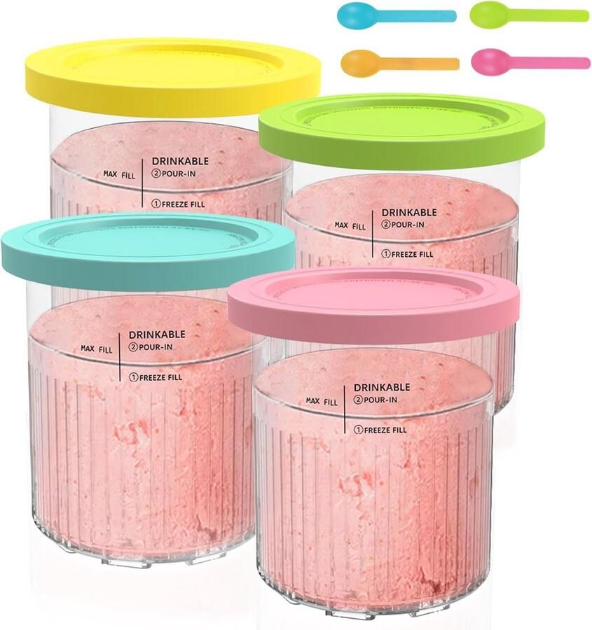 4 Stuks Ijsbakken voor IJscontainers met Deksel 24OZ Ijscontainers voor Ijsmachine 680 ml Ijscontainers voor Thuisgebruik