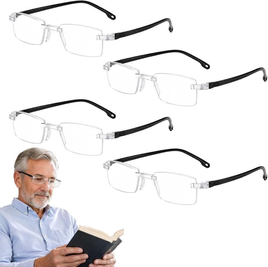 4 stuks intelligente zoom vergrotingsbril leesloep ideaal voor lezen naaien werken op afstand brildrager anti-blauw licht frameloze leesbril met anti-stralingsfunctie