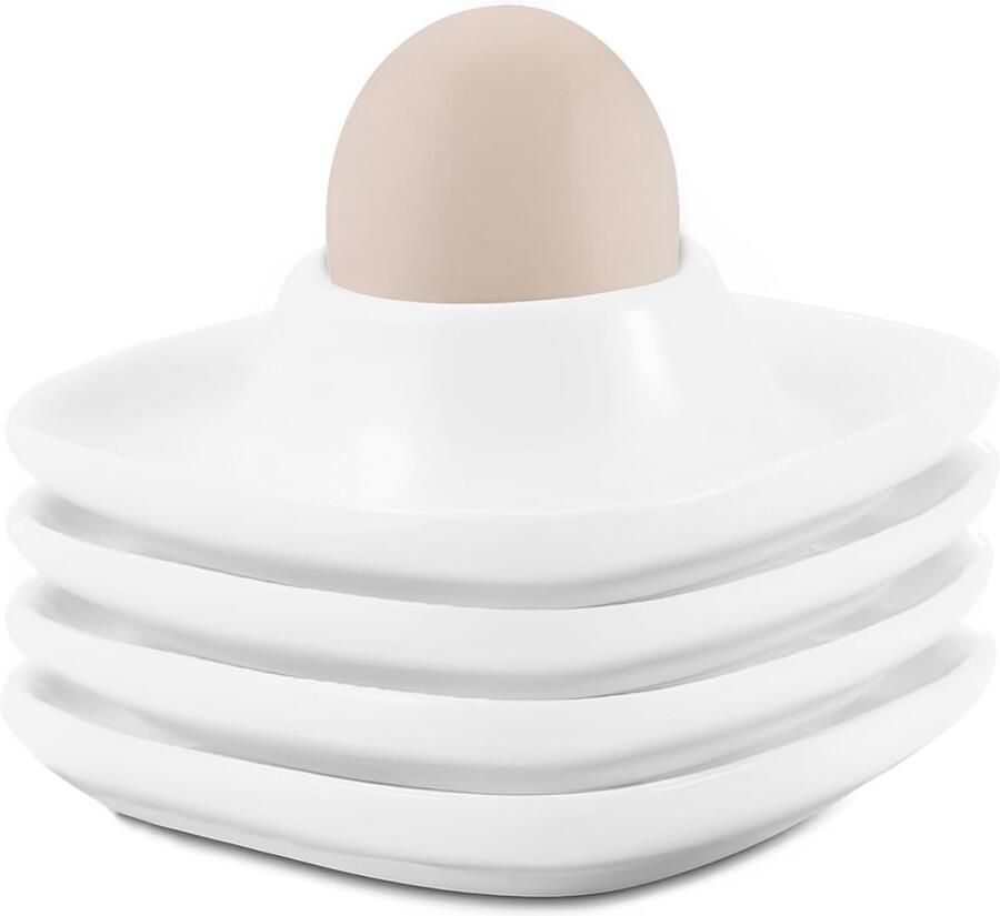 4 stuks keramische eierdopjes wit met legplank eierstandaard Egg Cup geschikt voor keuken eetkamer vierkante vorm 9 5 x 9 5 x 3